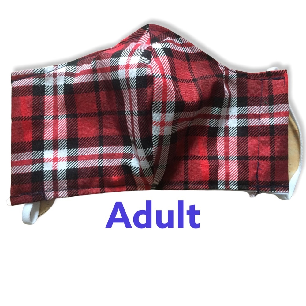 Red black white plaid cotton mask